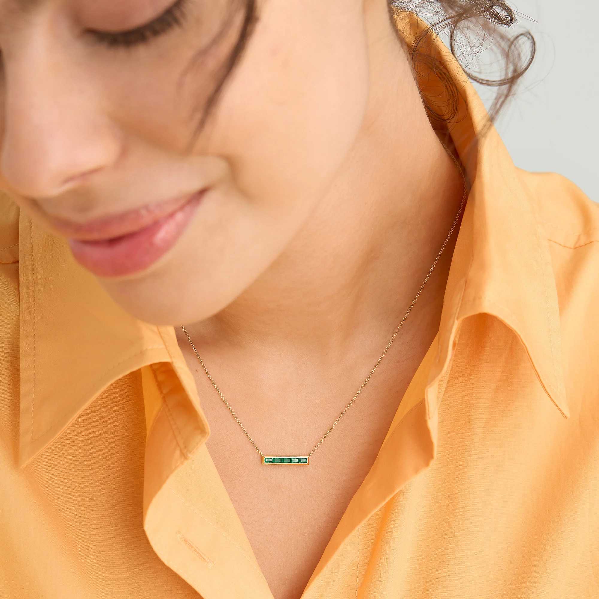 Baguette Emerald Bar Necklace - Image 6