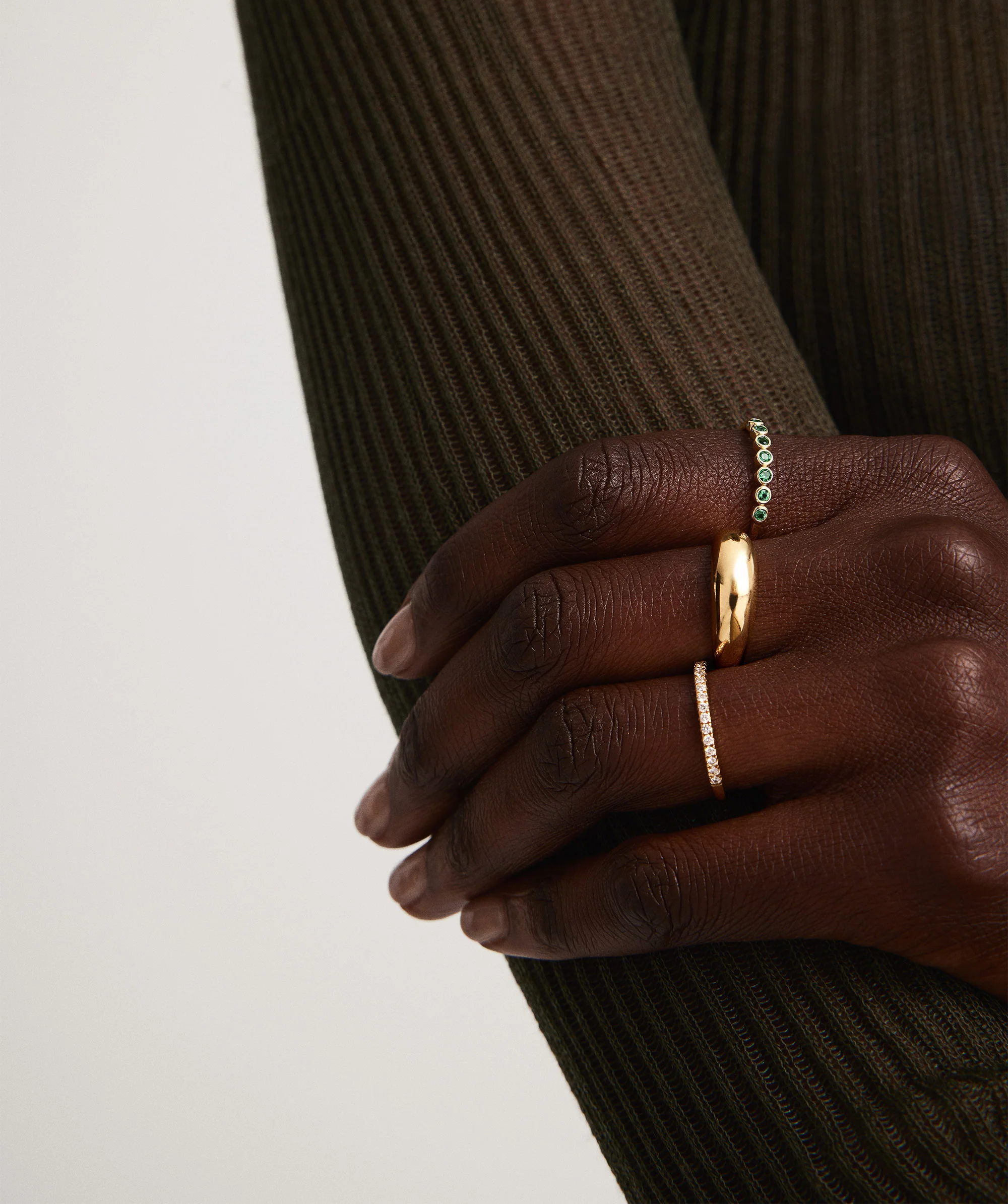 Bezel Emerald Half Eternity Band - Image 5