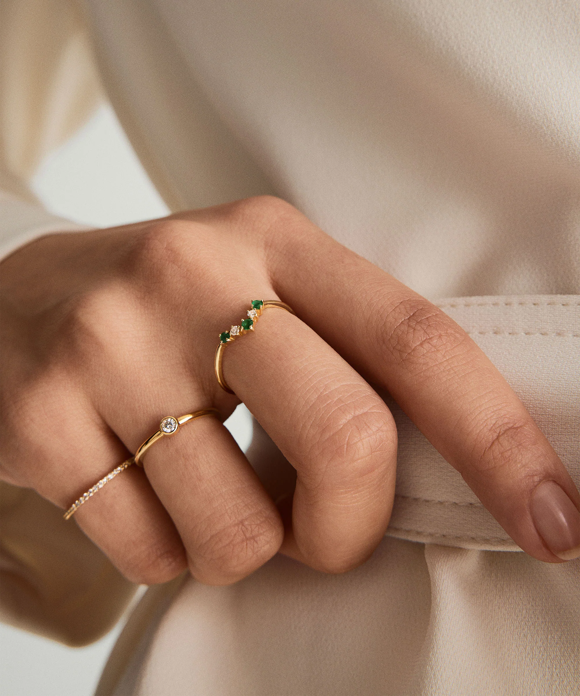 Emerald and Diamond Wishbone Ring - Image 3