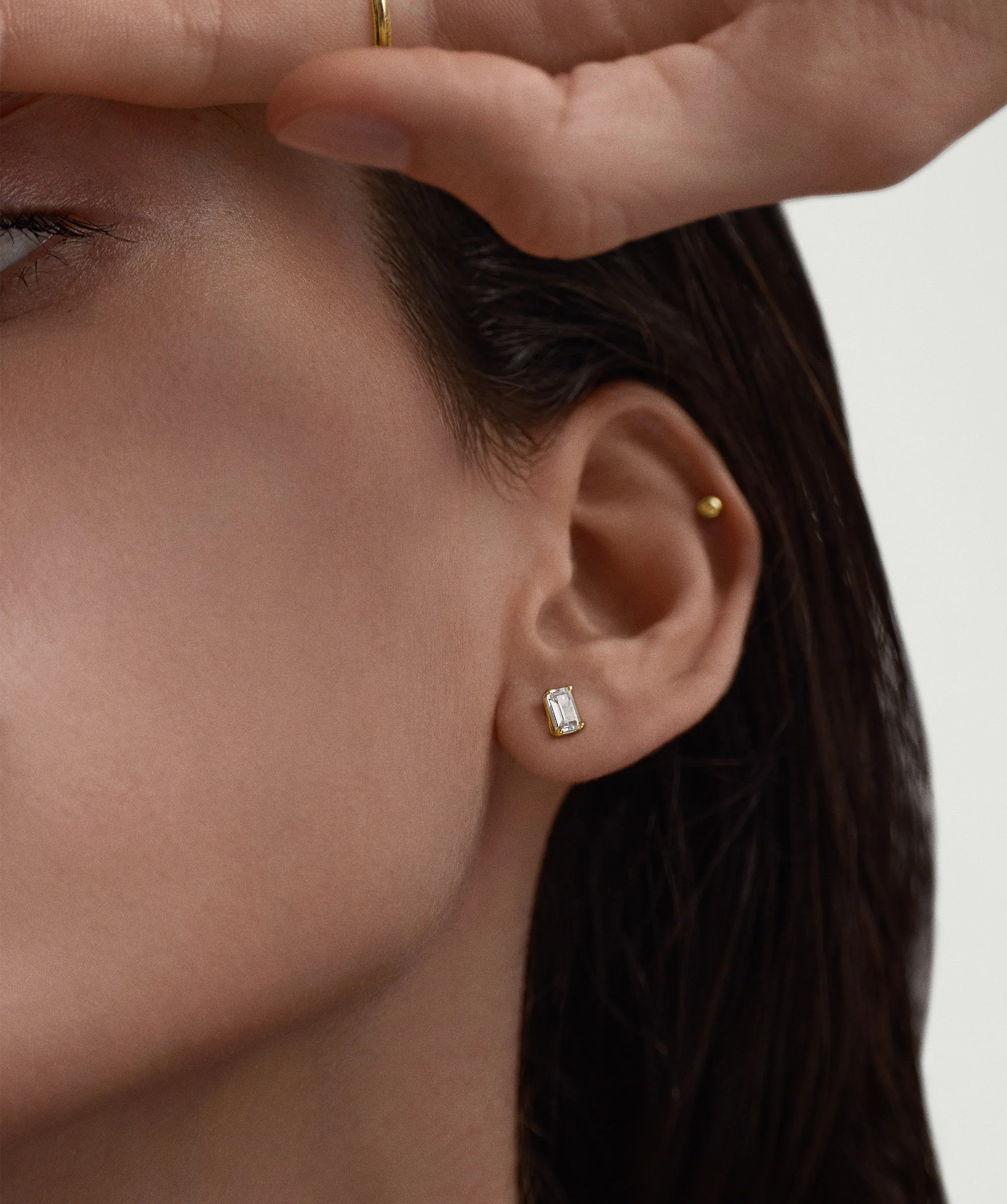 Lab Grown Sapphire Emerald Cut Studs - Image 3