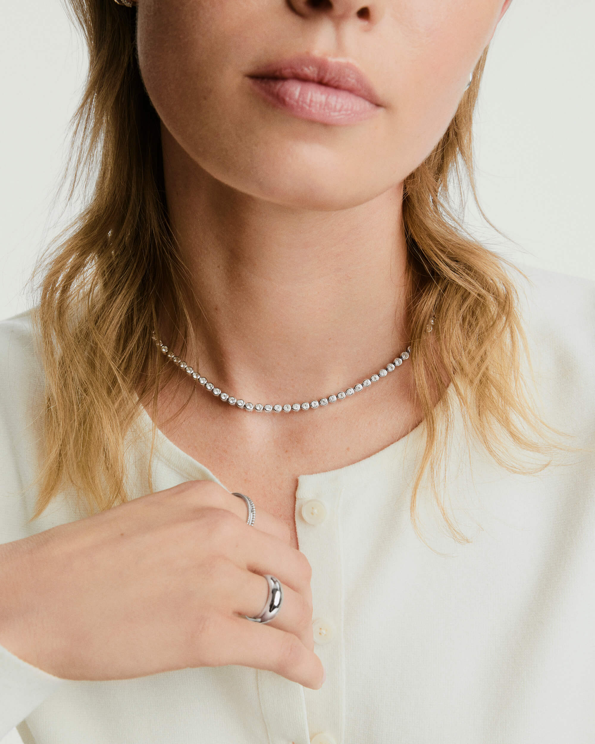 Zadie Bezel Lab Grown Sapphire Tennis Necklace - Image 3